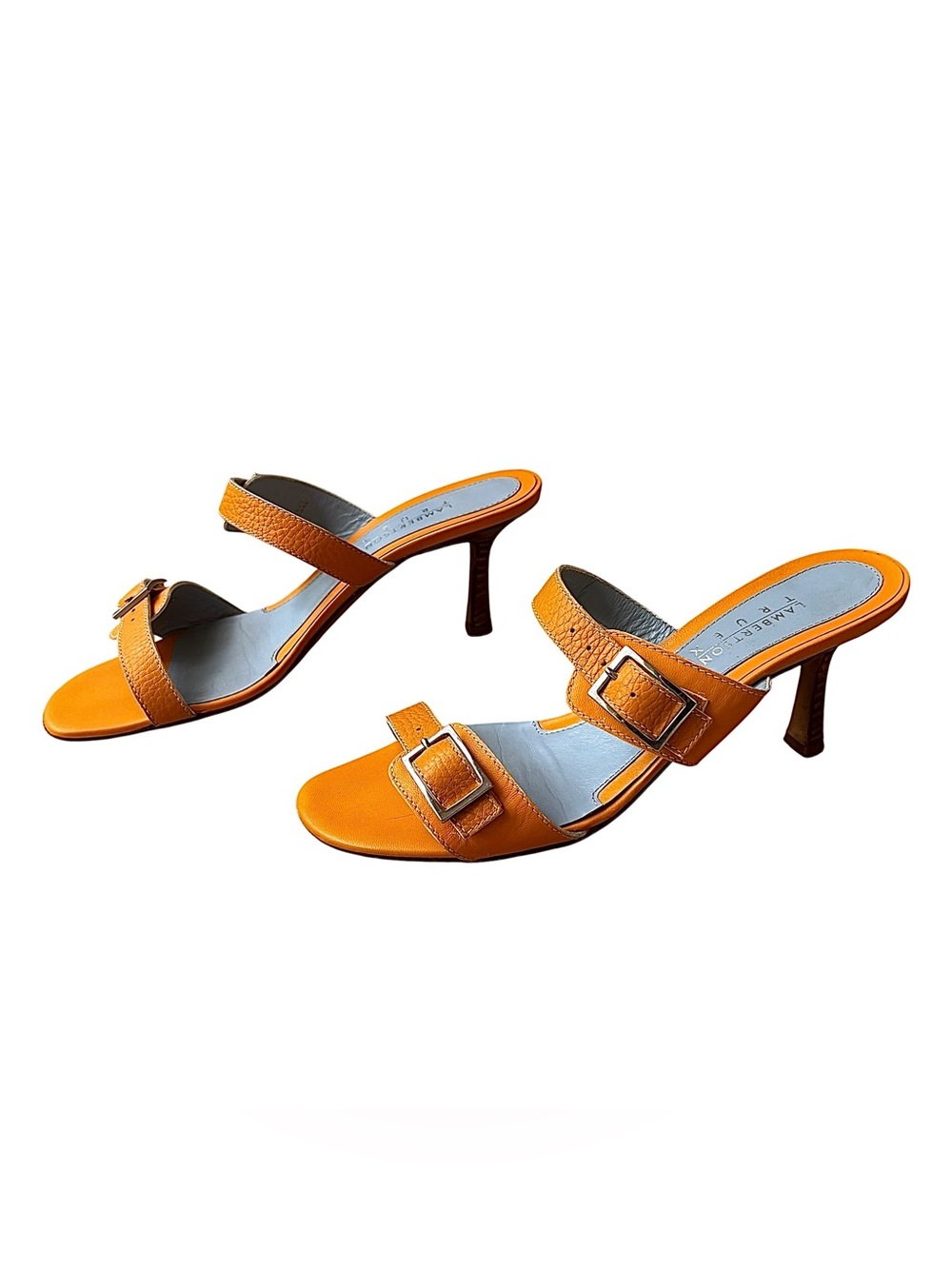 LAMBERTSON TRUEX Marigold Leather Heeled Sandals w/ Buckles - Picture 5 of 16